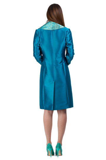 Blue-turquoise jacquard blazer with a zebra accent